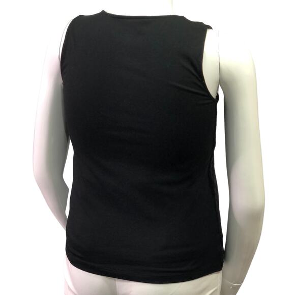 Chicos Size 1 US 8 Knit Top Tiered Layering Tank Blouse Ruffles Black Stretch - Picture 8 of 14